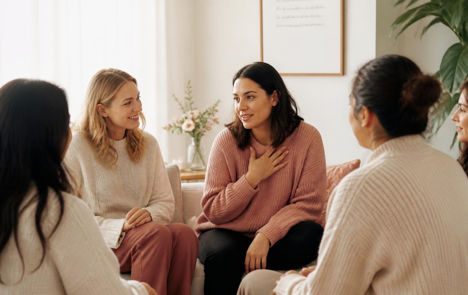 A small group of women listening warmly to one another